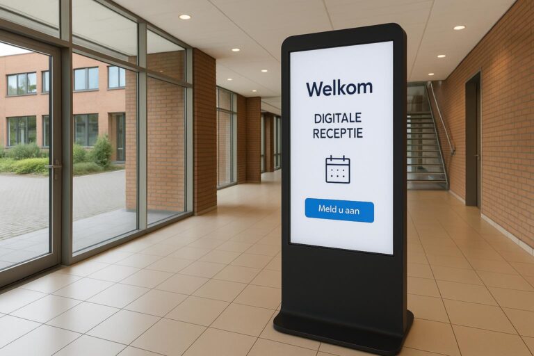 Digitale receptie systeem met touchscreen voor automatische bezoekersregistratie in kantoren